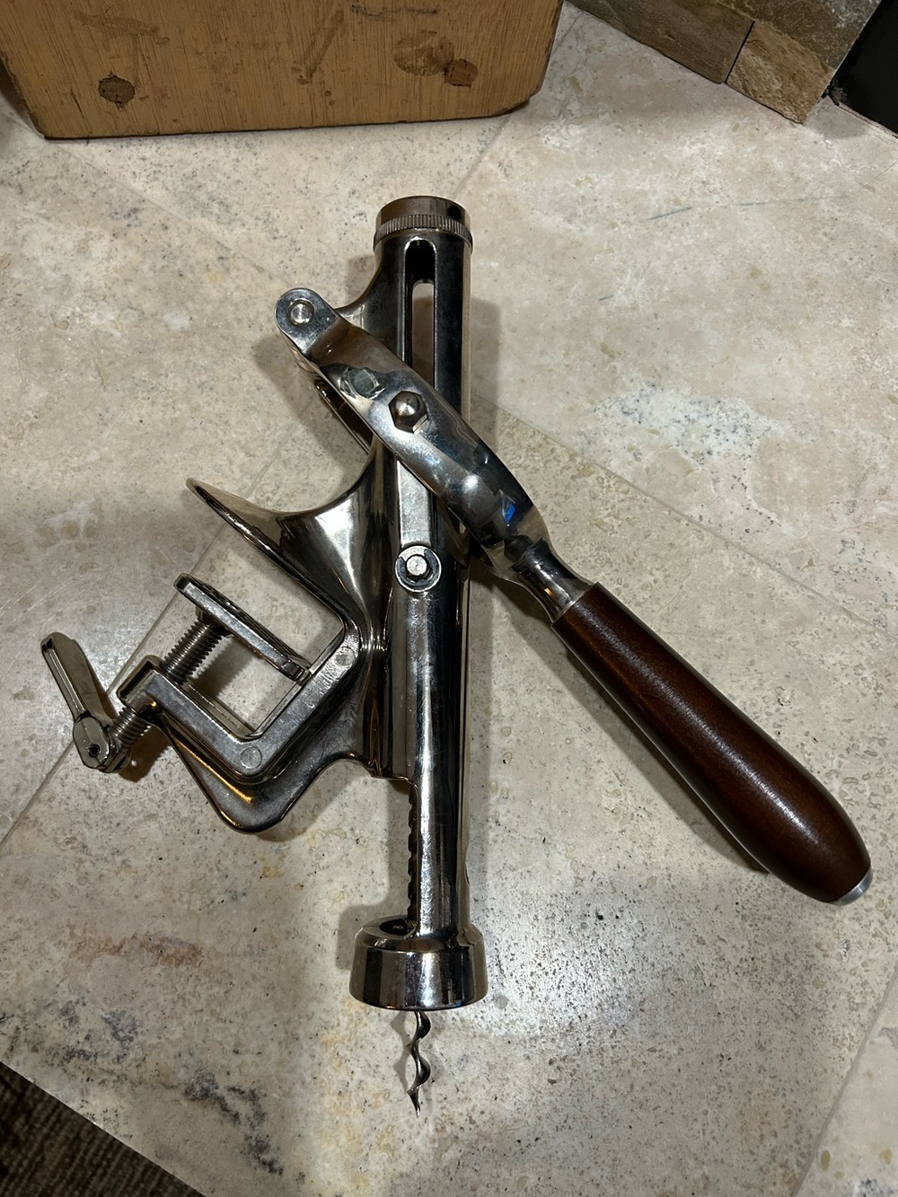 Vintage RAPID Swiss Tabletop Corkscrew Wine Opener with Wooden Handle